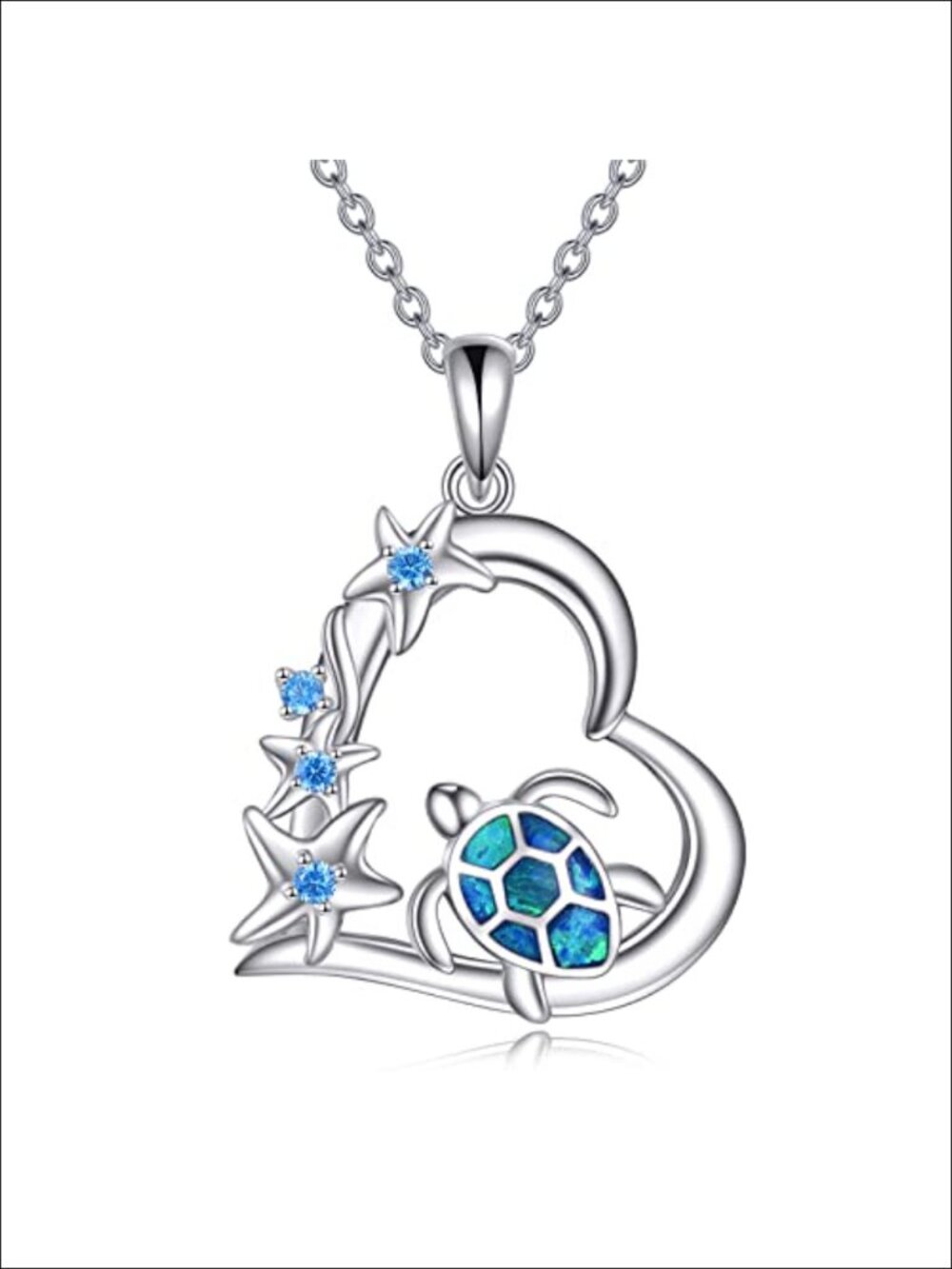 925 Sterling Silver Ocean Pendant Necklace Blue Opal Beach Jewelry Gift